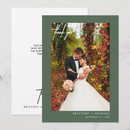 Eenvoudige scriptpagina Groene moderne foto Hartel Bedankkaart (Voorkant / Achterkant)