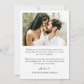 Eenvoudige scripttekst en foto bruiloft Dank u Bedankkaart (Achterkant)