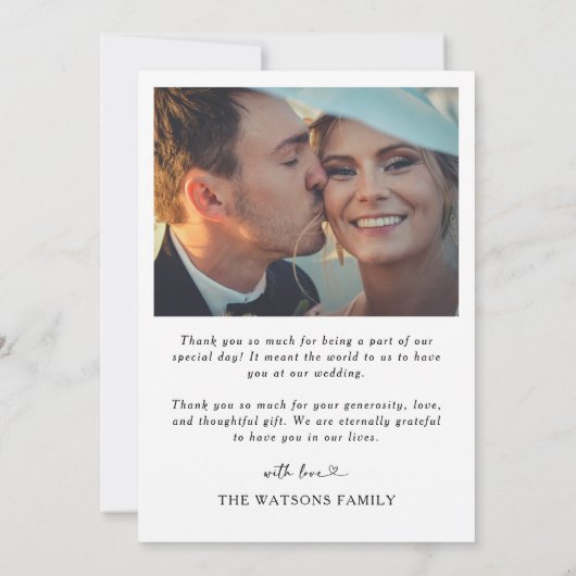 Eenvoudige scripttekst en foto bruiloft Dank u Bedankkaart (Achterkant)