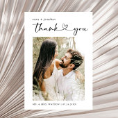 Eenvoudige scripttekst en foto bruiloft Dank u Bedankkaart