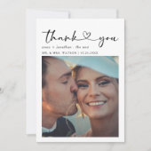 Eenvoudige scripttekst en foto bruiloft Dank u Bedankkaart (Voorkant)