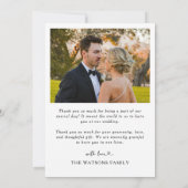 Eenvoudige scripttekst en foto bruiloft Dank u Bedankkaart (Achterkant)