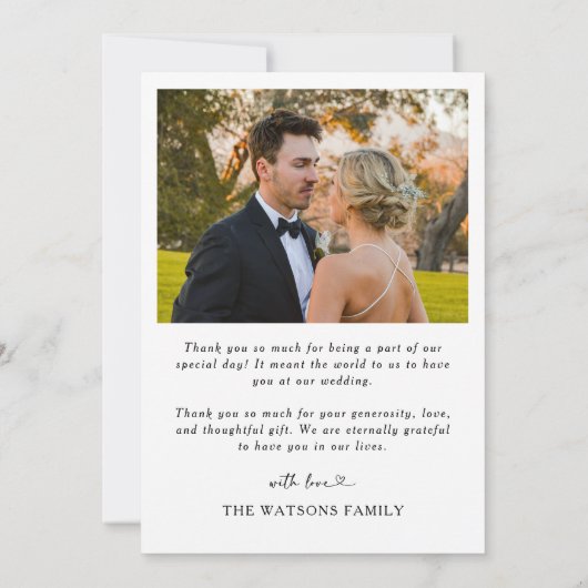 Eenvoudige scripttekst en foto bruiloft Dank u Bedankkaart (Achterkant)