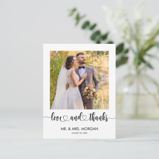 Eenvoudige scripttekst en -foto | Bruiloft dank u Briefkaart (Staand voorkant)