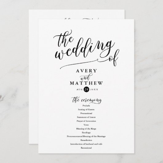 Eenvoudige scripttypografie | Weddenschappen Programmakaart (Voorkant / Achterkant)