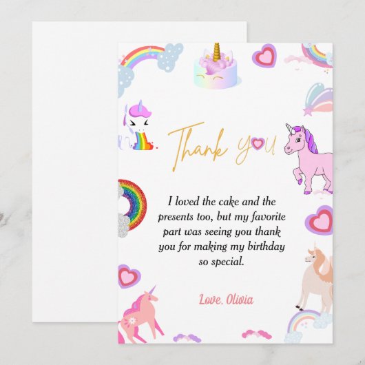 Eenvoudige scriptunicorn-verjaardagskaart kaart (Voorkant / Achterkant)