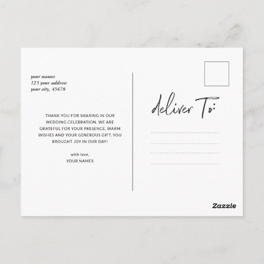 Eenvoudige scriptweduwfoto Hartelijk dank Briefkaart (Achterkant)