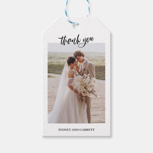 Eenvoudige scriptweduwfoto Hartelijk dank Label ca Cadeaulabel (Voorkant)