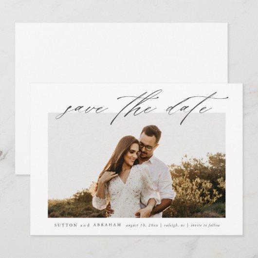 Eenvoudige scriptweduwfoto save the date (Voorkant / Achterkant)