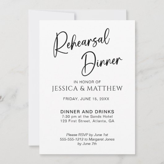 Eenvoudige Scripty zwart-wit repetitie diner Kaart (Voorkant)