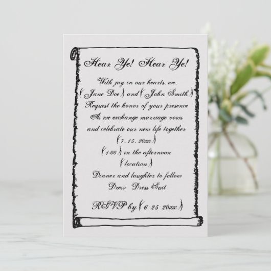 Eenvoudige  Scroll middeleeuwse grens bruiloft Kaart (Staand voorkant)