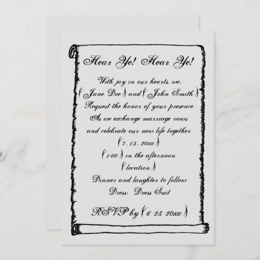 Eenvoudige Scroll middeleeuwse grens bruiloft Kaart (Voorkant / Achterkant)