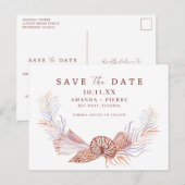 Eenvoudige Seashell Beach Bruiloft Save the Date Aankondigingskaart (Voorkant / Achterkant)
