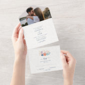 Eenvoudige Seashell Beach foto bruiloft All In One Uitnodiging (Afscheurbaar)