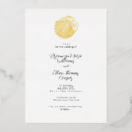 Eenvoudige Seashell en Waterverf Fishscale Folie Uitnodiging