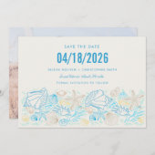 Eenvoudige Seashell Foto Strand Bruiloft Save the Save The Date (Voorkant / Achterkant)