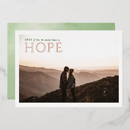 Eenvoudige Serif HOPE Groen Aquarel Echt Folie Feestdagenkaart