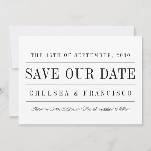 Eenvoudige serif moderne typografie bruiloft save the date (Voorkant)