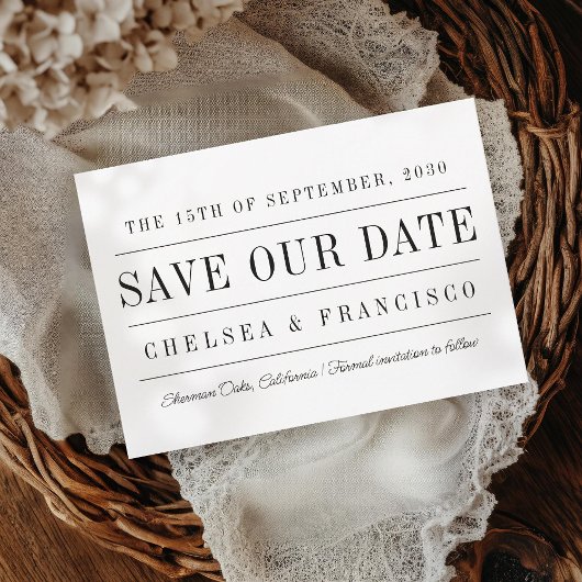 Eenvoudige serif moderne typografie bruiloft save the date