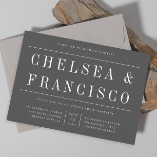 Eenvoudige serif moderne typografie grijs huwelijk kaart