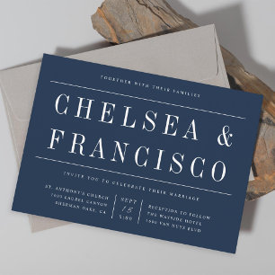 Eenvoudige serif moderne Typografie Navy Blue Wedd Kaart