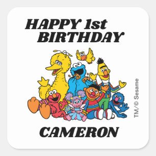 Eenvoudige Sesame Street-vrienden 1e verjaardag Vierkante Sticker