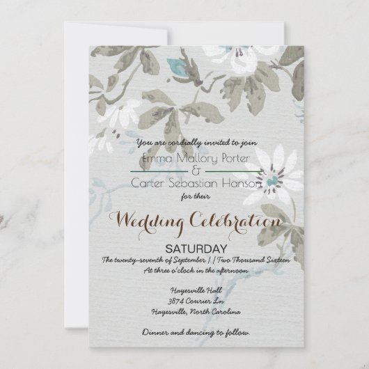 Eenvoudige Shabby Chic Floral bruiloft uitnodiging (Voorkant)
