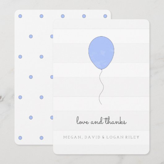Eenvoudige Shabby Chic Grey and Blue Balloon Birth Bedankkaart (Voorkant / Achterkant)