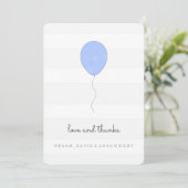 Eenvoudige Shabby Chic Grey and Blue Balloon Birth Bedankkaart (Staand voorkant)