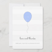 Eenvoudige Shabby Chic Grey and Blue Balloon Birth Bedankkaart (Voorkant)