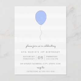Eenvoudige Shabby Chic Grey and Blue Balloon Birth Briefkaart