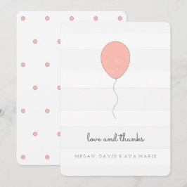 Eenvoudige Shabby Chic Grey and Pink Balloon Birth Bedankkaart