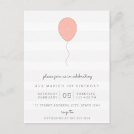 Eenvoudige Shabby Chic Grey and Pink Balloon Birth Briefkaart