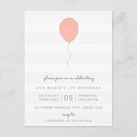 Eenvoudige Shabby Chic Grey and Pink Balloon Birth Briefkaart (Voorkant)