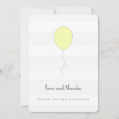 Eenvoudige Shabby Chic Grijs & Gele Ballon Verjaar Bedankkaart (Voorkant)