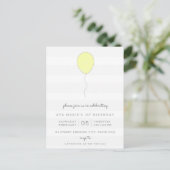 Eenvoudige Shabby Chic Grijs & Gele Ballon Verjaar Briefkaart (Staand voorkant)