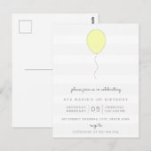 Eenvoudige Shabby Chic Grijs & Gele Ballon Verjaar Briefkaart (Voorkant / Achterkant)
