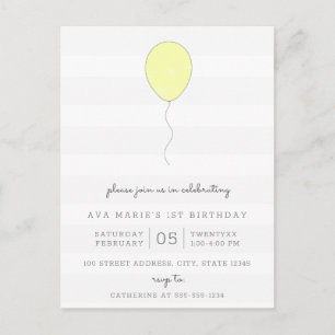 Eenvoudige Shabby Chic Grijs & Gele Ballon Verjaar Briefkaart