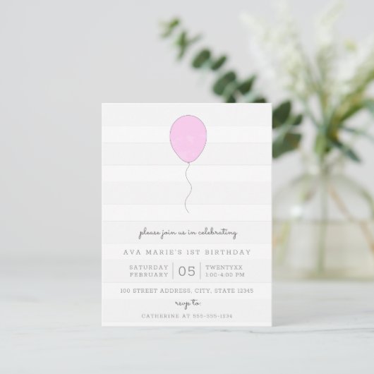 Eenvoudige Shabby Chic Grijs & Paarse Ballon Verja Briefkaart (Staand voorkant)