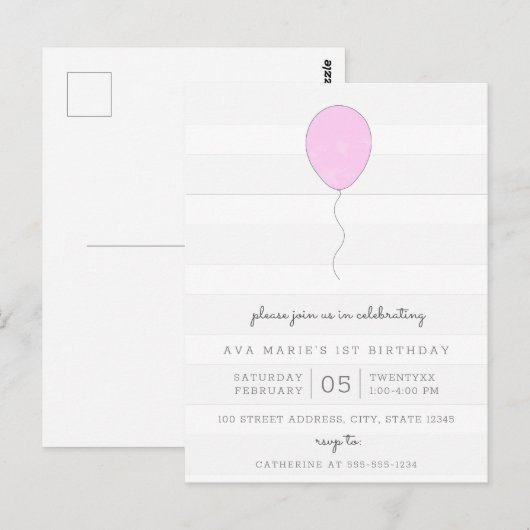 Eenvoudige Shabby Chic Grijs & Paarse Ballon Verja Briefkaart (Voorkant / Achterkant)