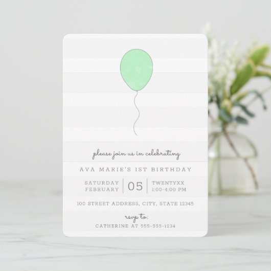 Eenvoudige Shabby Chic Groene en Grijze Ballon Ver Kaart (Staand voorkant)