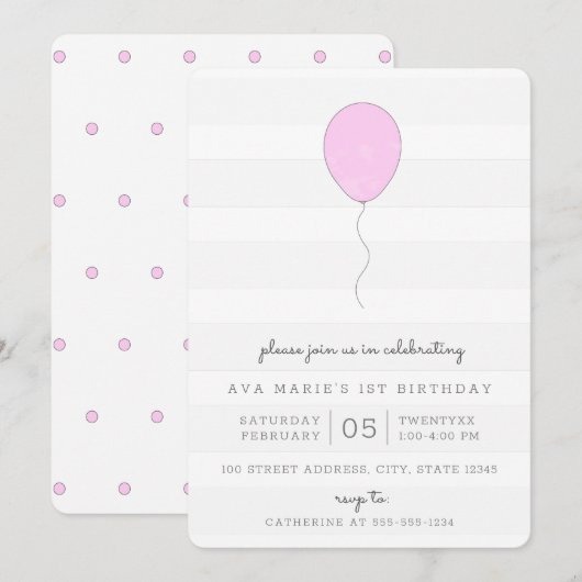 Eenvoudige Shabby Chic Paarse Ballondag Kaart (Voorkant / Achterkant)