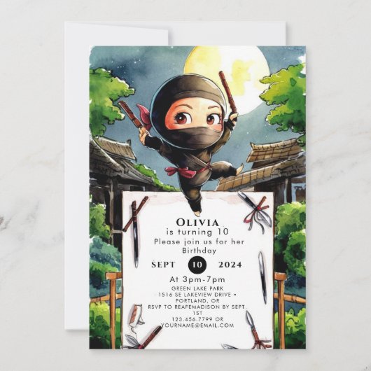 Eenvoudige shuriken ninja verjaardag kaart (Voorkant)