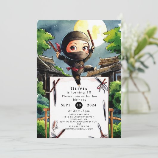 Eenvoudige shuriken ninja verjaardag kaart (Staand voorkant)