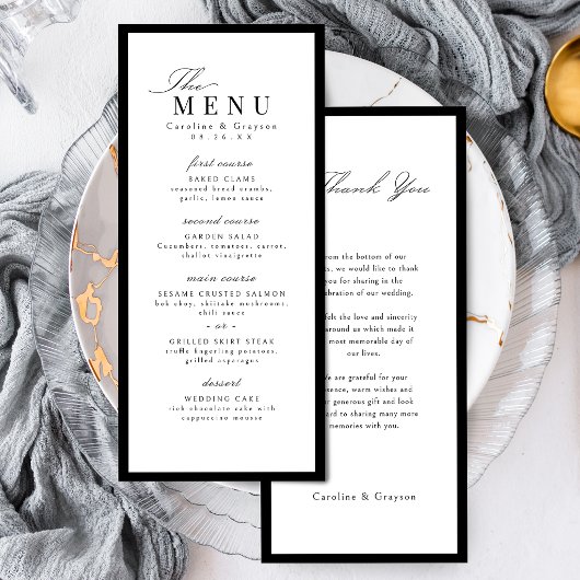 Eenvoudige sierlijke script typografie bruiloft menu