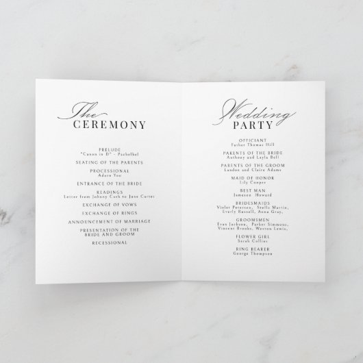 Eenvoudige sierlijke script typografie bruiloft programma (Binnen)