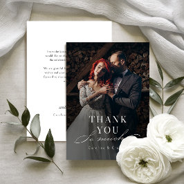 Eenvoudige sierlijke script typografie foto bruilo bedankkaart