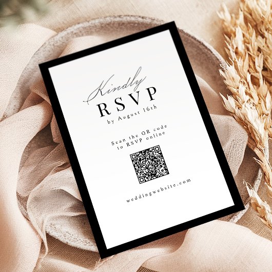 Eenvoudige sierlijke script typografie QR-code bru RSVP Kaartje