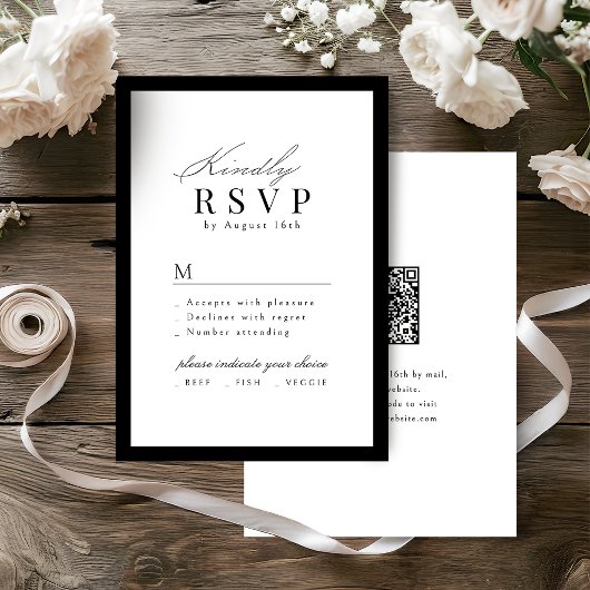 Eenvoudige sierlijke script typografie QR-code bru RSVP Kaartje