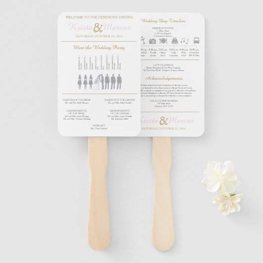 Eenvoudige Silhouetten Trouwprogramma Hand Fan Handwaaier (Voorkant en achterkant)